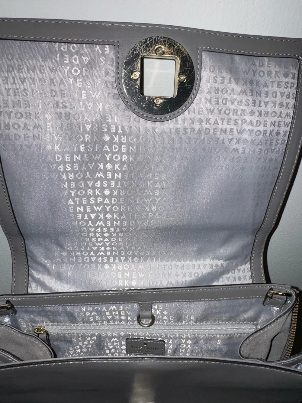 kate spade Gray Croc-Embossed Top Handle Satchel with Gold-Tone Accent